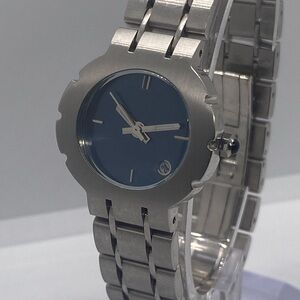 Silver and Blue Stainless Steel Watch